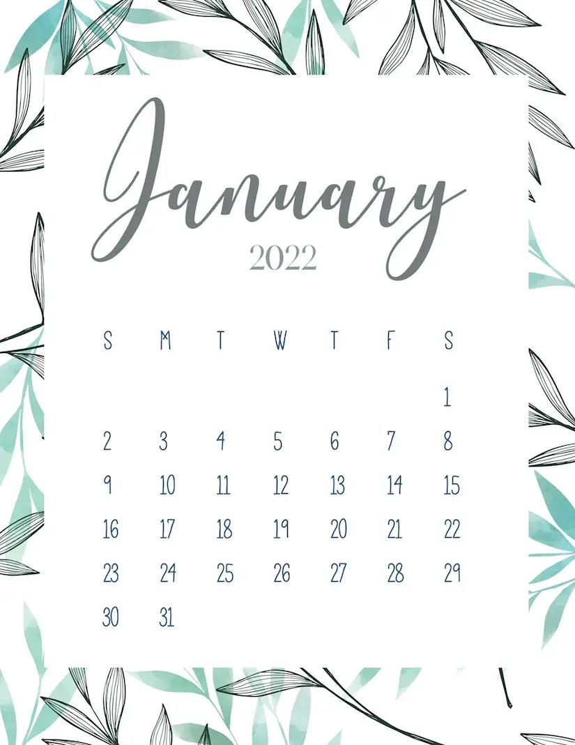 printable 2022 calendar botanical style