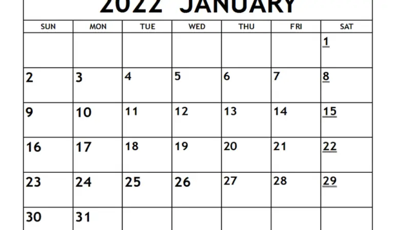 Printable Calendar 2022 January 33 Blank Printable January 2022 Calendars - Onedesblog