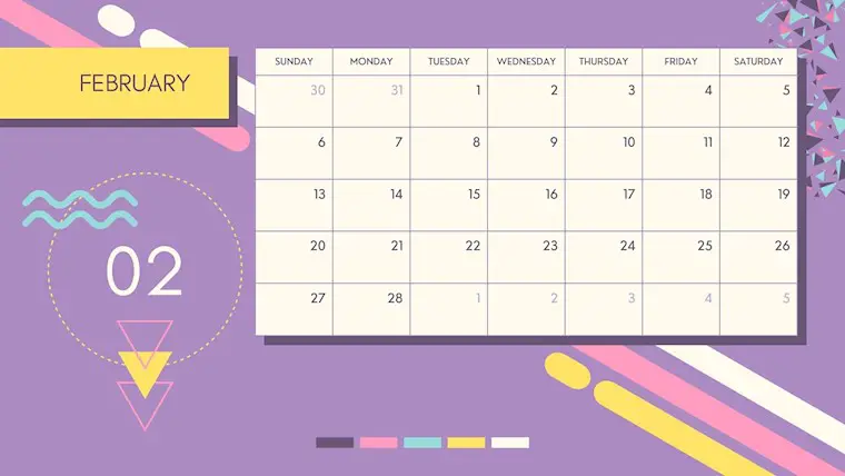 purple february printable wall calendar 2022