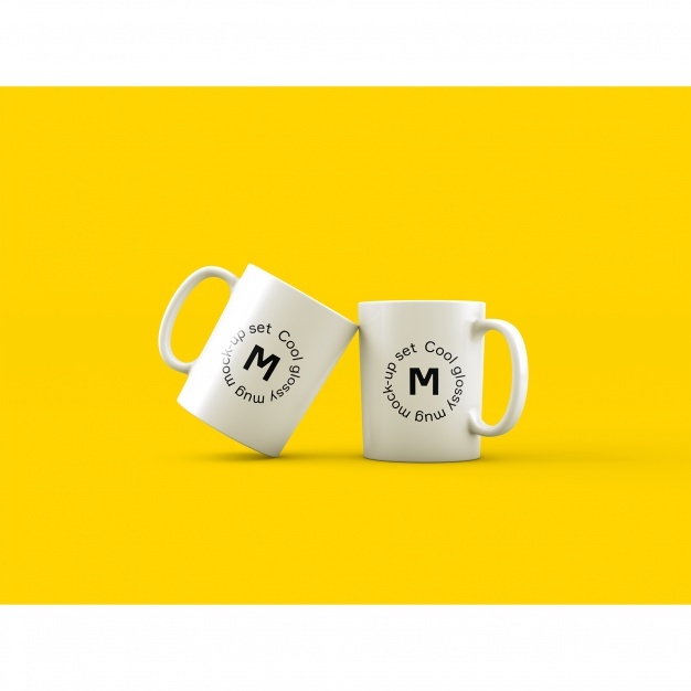 two mugs yellow background mock up