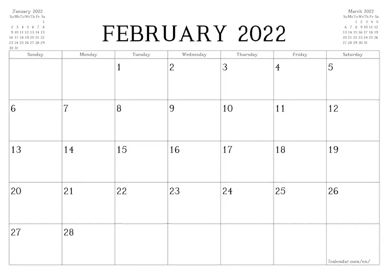 31 Minimalist Printable February 2022 Calendars with Holidays - Onedesblog