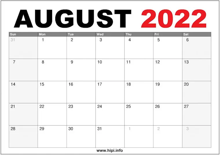 41 Cute & Simple Printable August Calendars 2022 for Free - Onedesblog