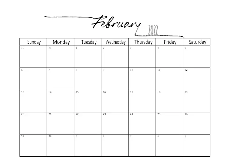 february 2022 calendar printable landscape