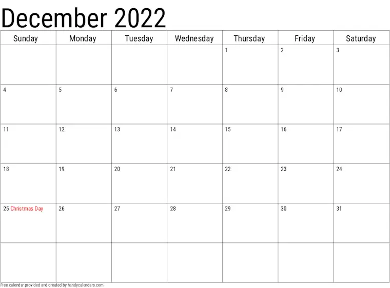 2022 december calendar with holidays