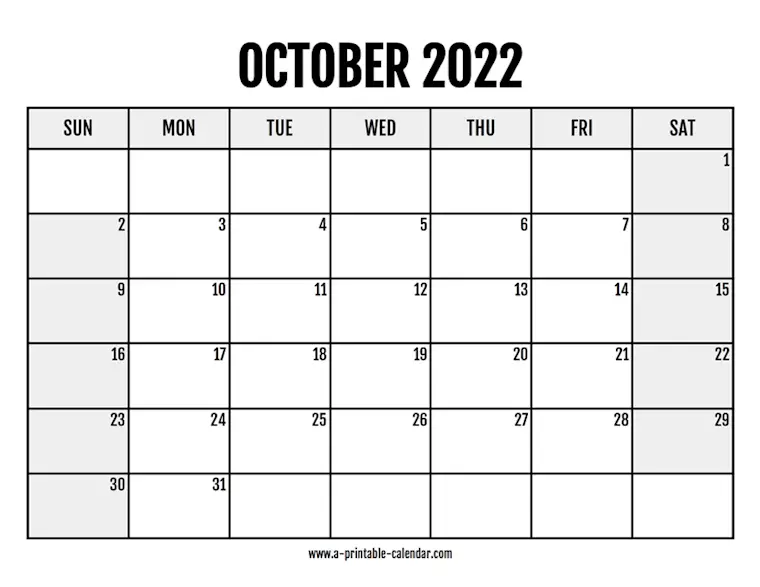 2022 october calendar printable