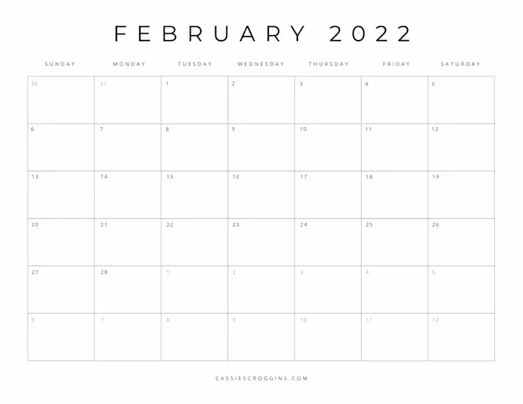 Minimalist 2022 Calendar 31 Minimalist Printable February 2022 Calendars With Holidays - Onedesblog