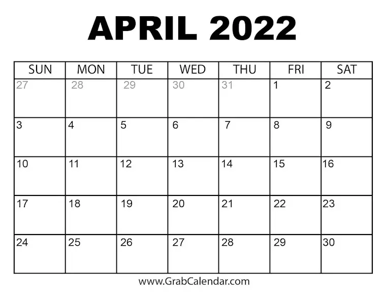 april 2022 calendar blank