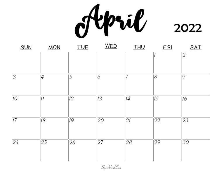 42 Simple & Cute Printable April Calendars 2022