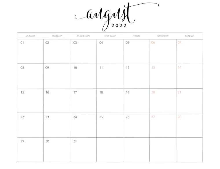 aug elegant august 2022 calendar free printable horizontal landscape black white sunday start saturdaygift 1024x791 1