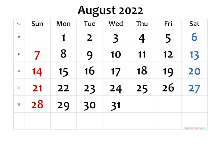 41 Cute & Simple Printable August Calendars 2022 For Free - Onedesblog