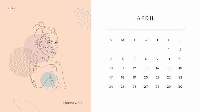 beauty aesthetic april 2022 calendar