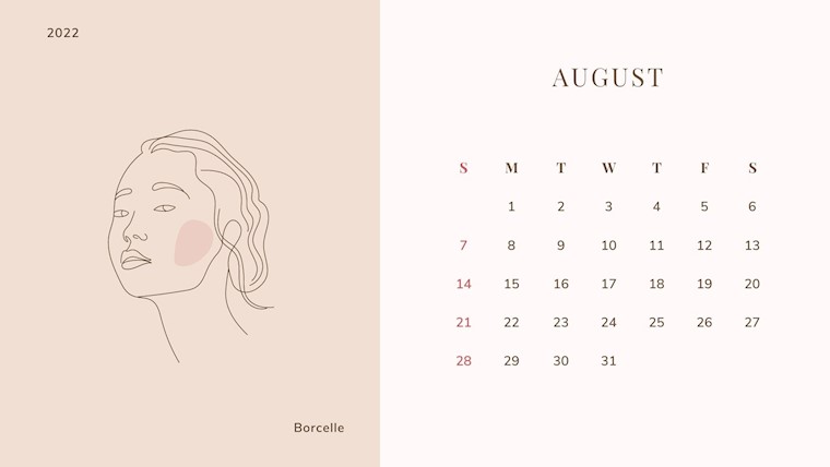 beauty aesthetic august 2022 calendar