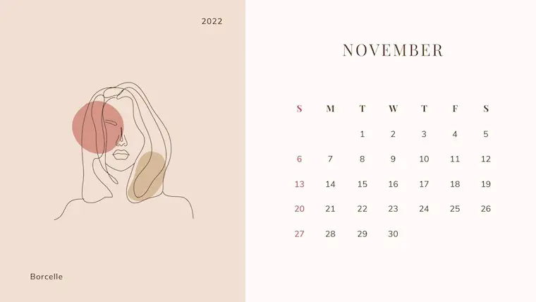 beauty aesthetic november 2022 calendar