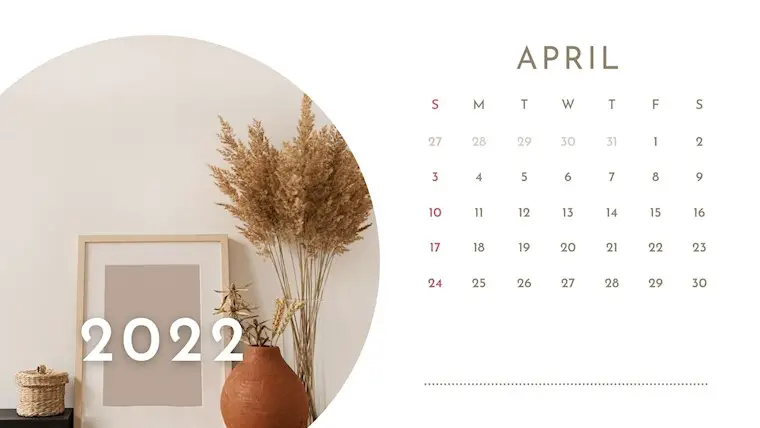 beige minimal botanical april 2022 calendar