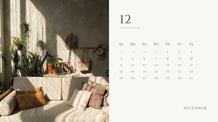 beige minimal botanical december 2022 calendar
