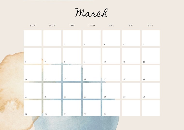 beige minimal botanical march 2022 calendar