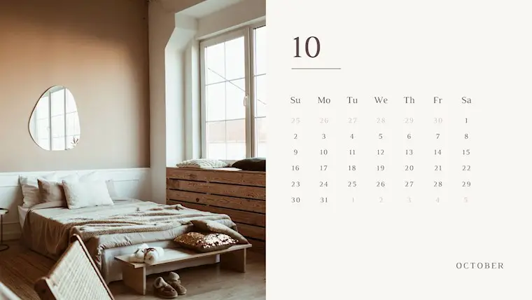 beige minimal botanical october 2022 calendar