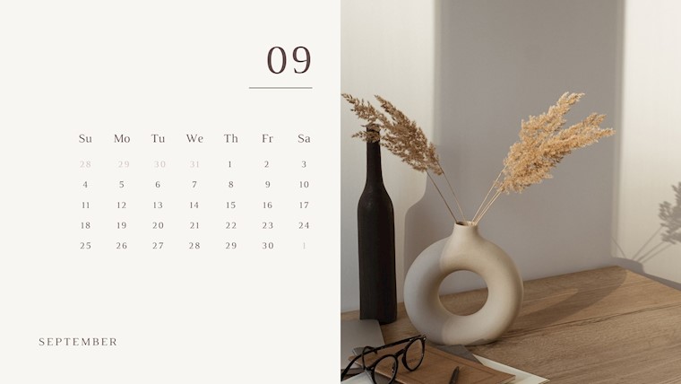 beige minimal botanical september 2022 calendar