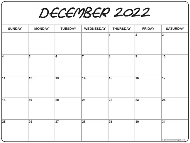 blank classy december calendar 2022
