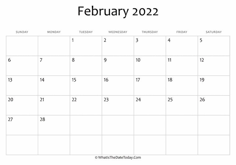 31 Minimalist Printable February 2022 Calendars with Holidays - Onedesblog