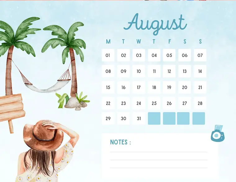 blue watercolor august 2022 calendar