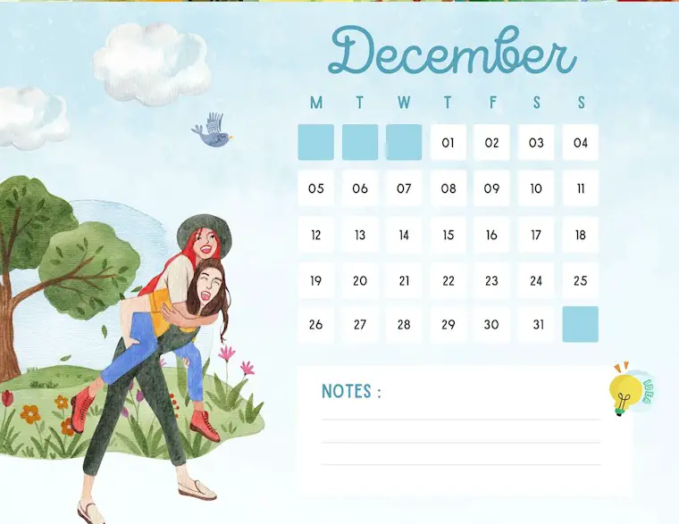 blue watercolor december 2022 calendar