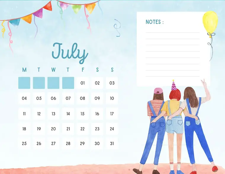 blue watercolor july 2022 calendar