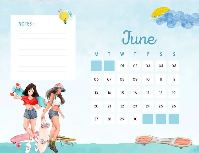 blue watercolor june 2022 calendar