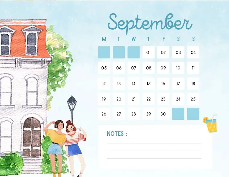 blue watercolor september 2022 calendar