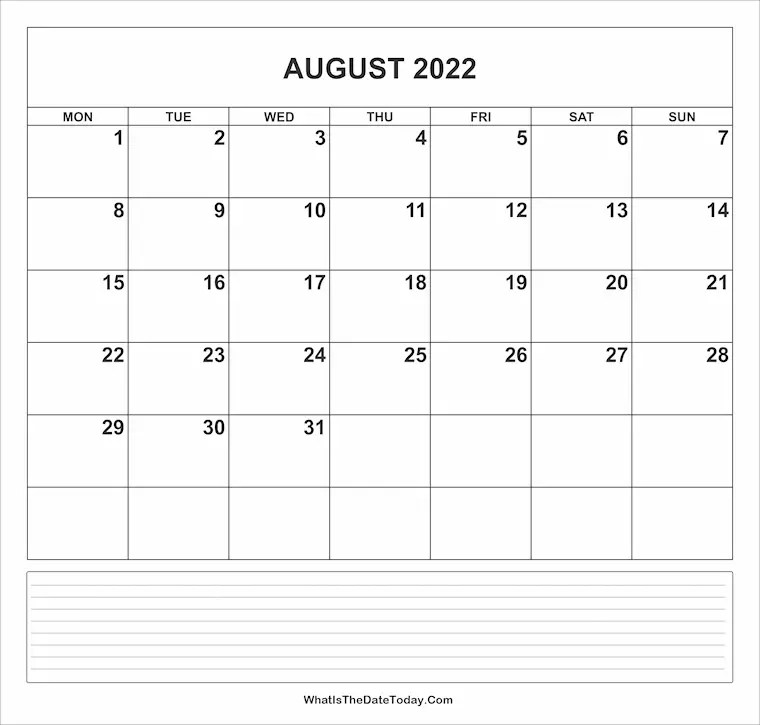 calendar august 2022 notes full