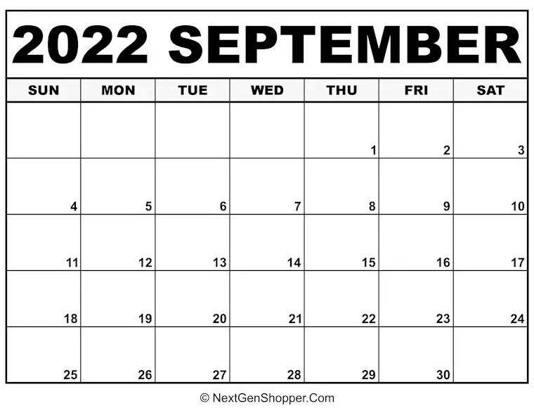 calendar for september 2022