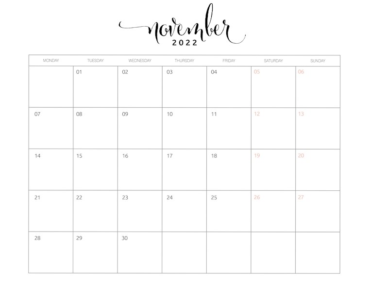 calendar of november 2022