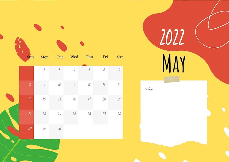 colorful abstract may 2022 calendar