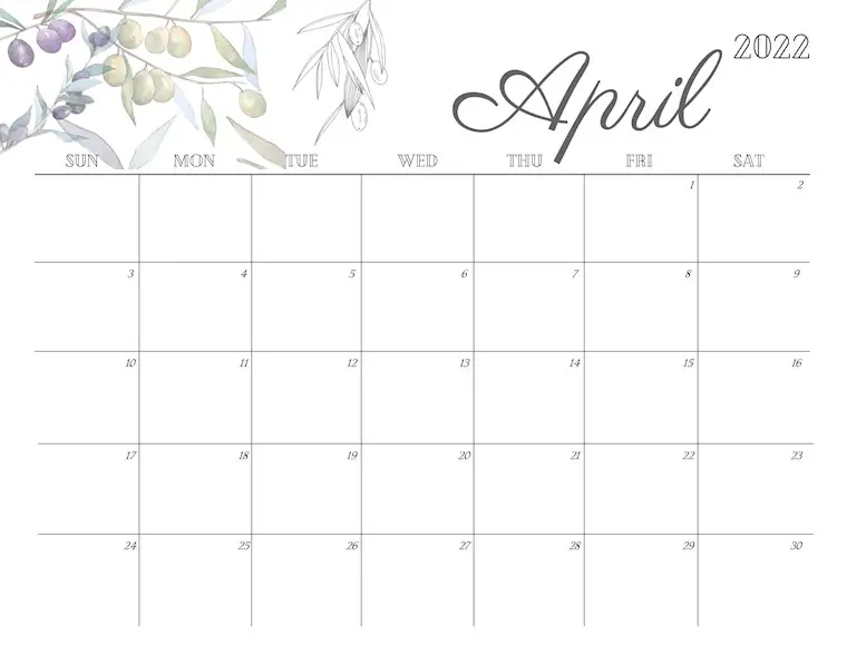 cute april 2022 calendar
