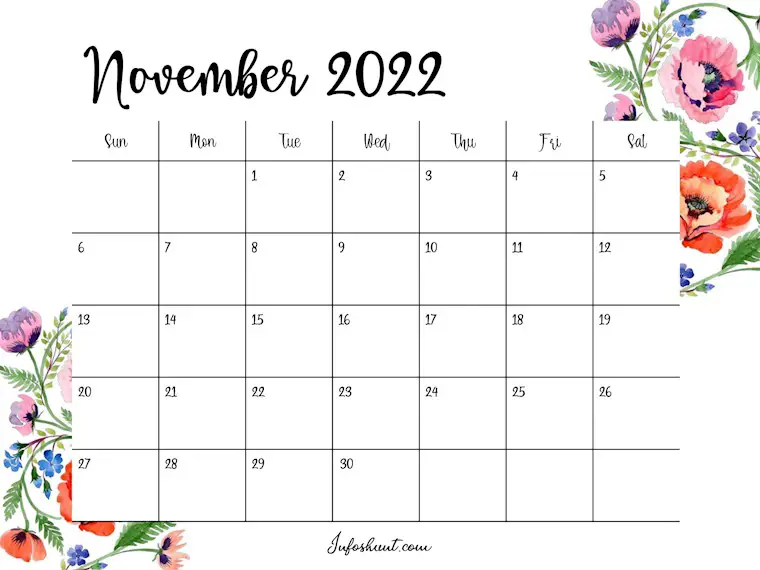 cute floral november 2022 calendar