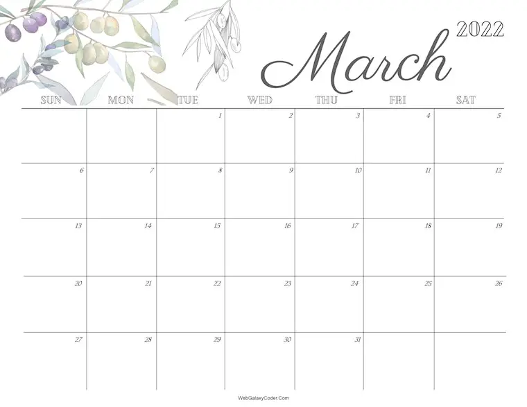 cute march 2022 calendar