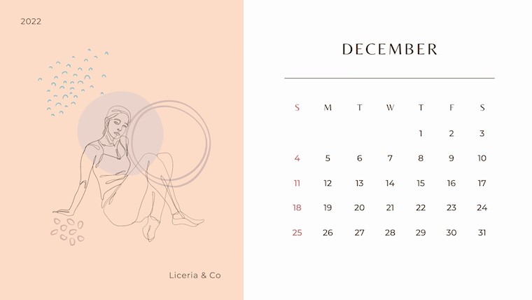 cute neutral beauty december 2022 calendar