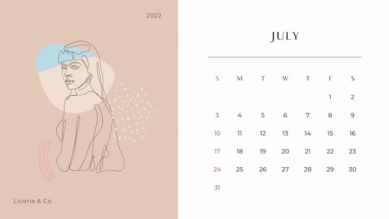 cute neutral beauty july 2022 calendar