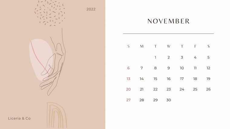 cute neutral beauty november 2022 calendar