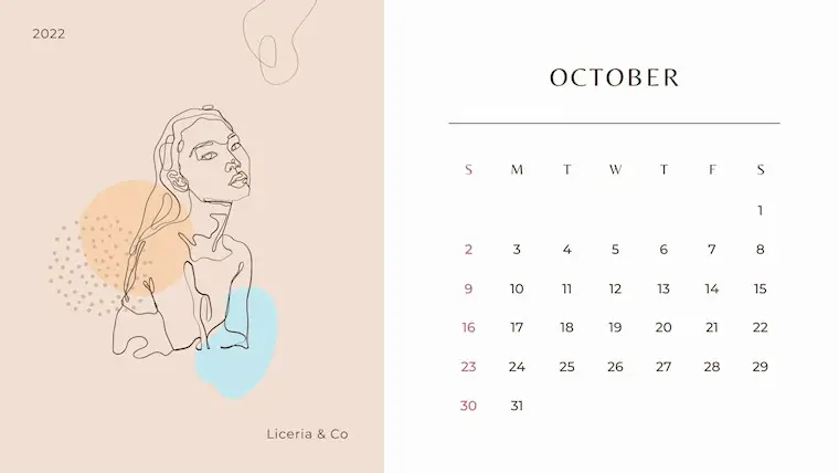 cute neutral beauty october 2022 calendar