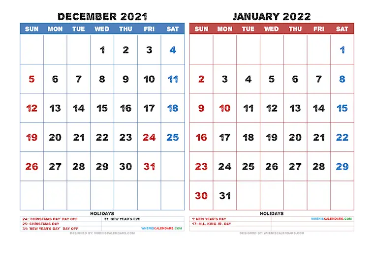 december 2021 january 2022 calendar printable blue red alpha