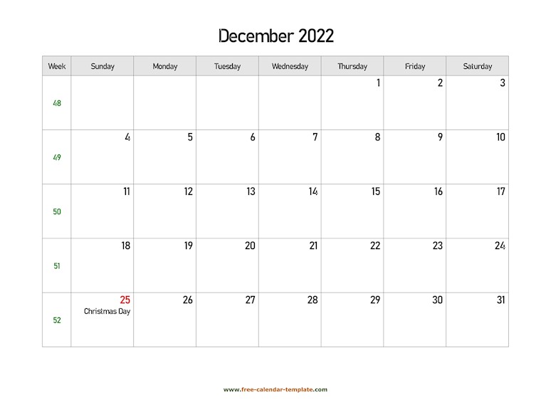 december 2022 calendar holidays horizontal