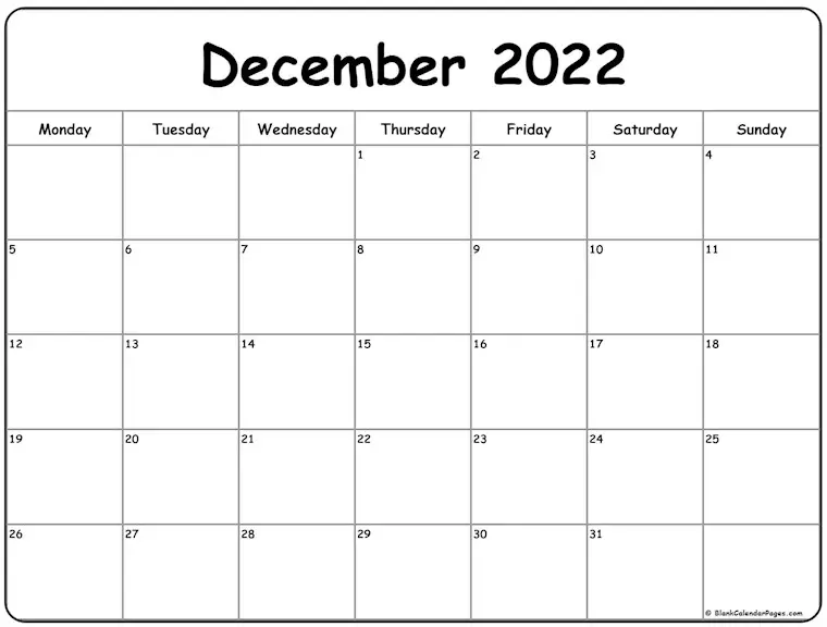 december 2022 calendar monday start1