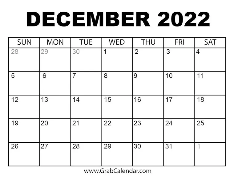 december 2022 calendar