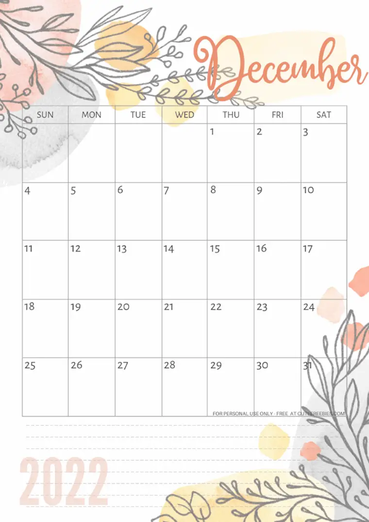 december 2022 pretty calendar