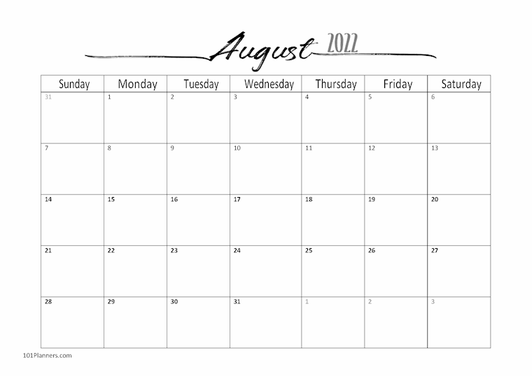 elegant august 2022 calendar
