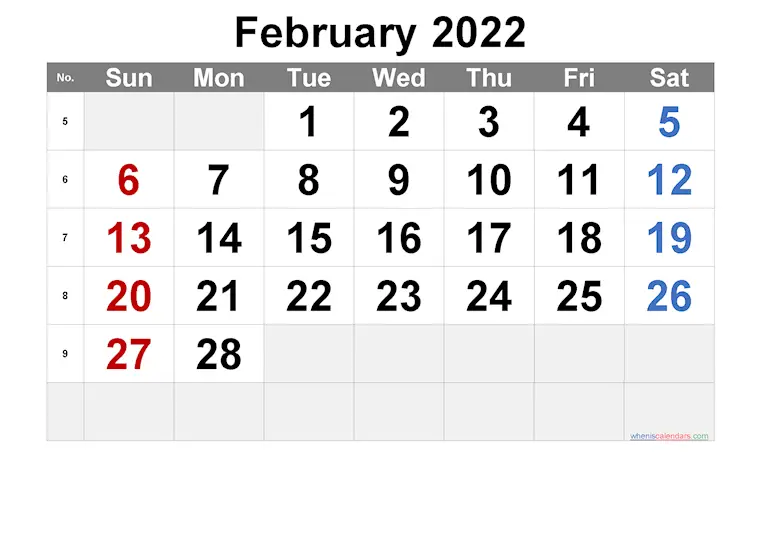 february 2022 calendar printable week numbers ari 3