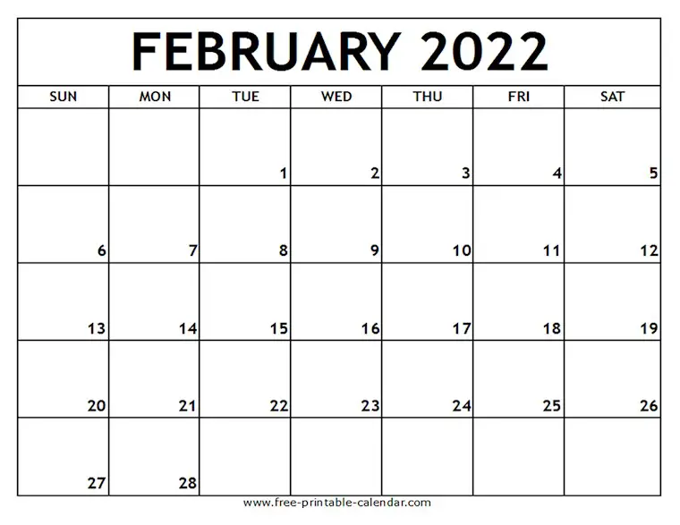 february 2022 printable calendar