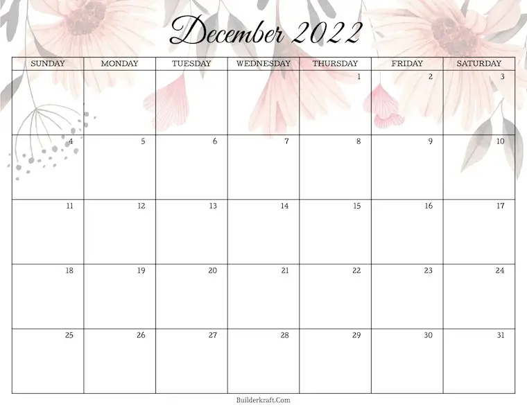 floral december calendar 2022
