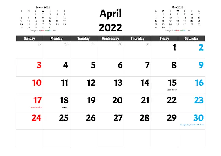 free printable april 2022 calendar with holidays freeprintme com acme